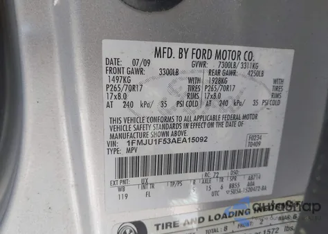 2010 Ford Expedition Xlt из США, поврежденный, VIN 1FMJU1F53AEA15092